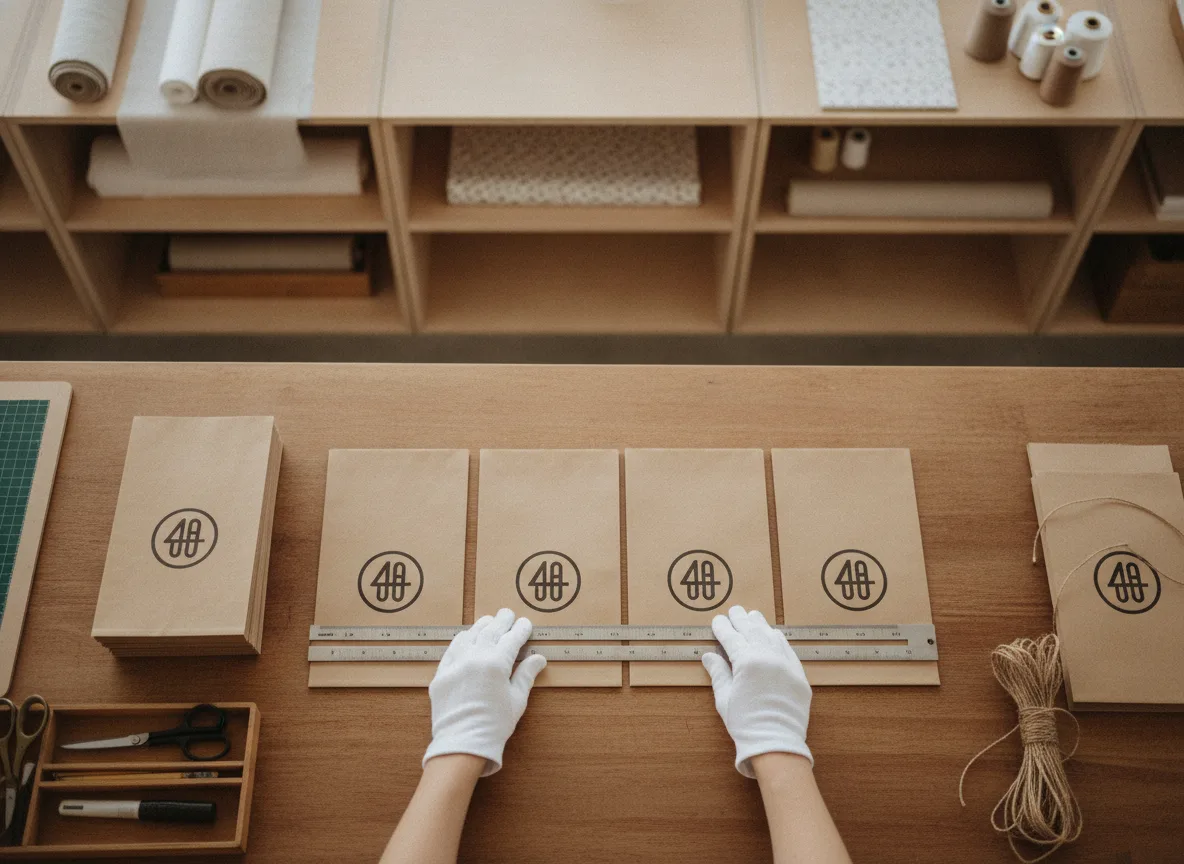 Finished kraft paper bags measured and checked side by side